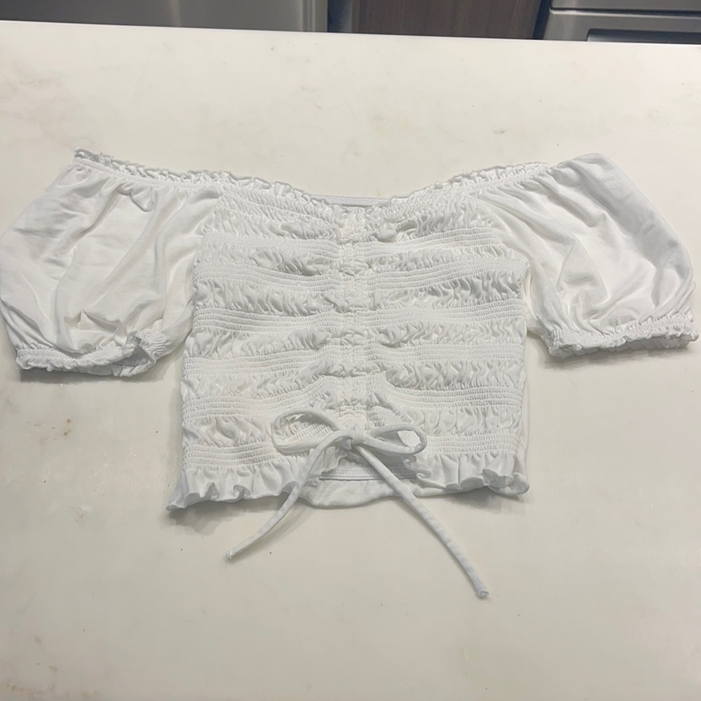 White rouched crop top off shoulder size M